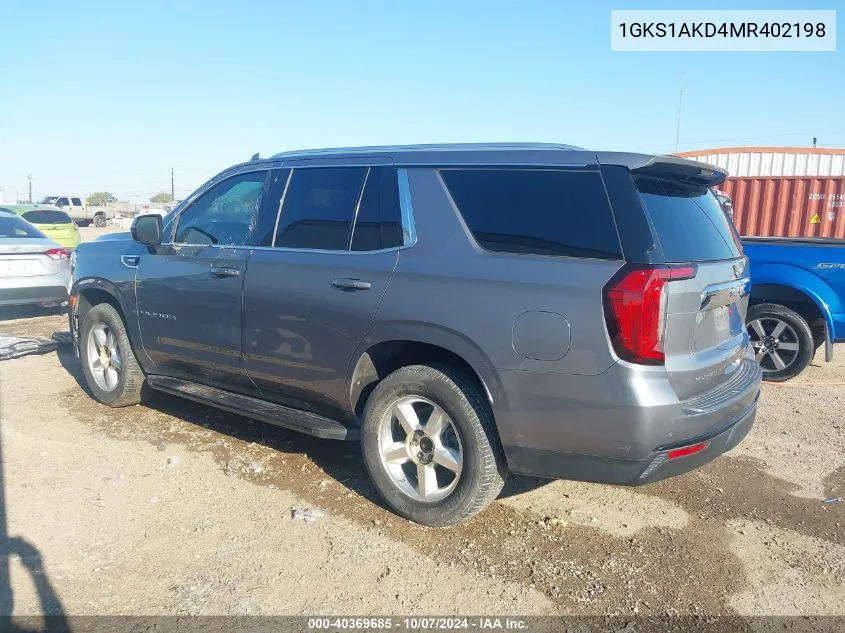 2021 GMC Yukon 2Wd Sle VIN: 1GKS1AKD4MR402198 Lot: 40369685