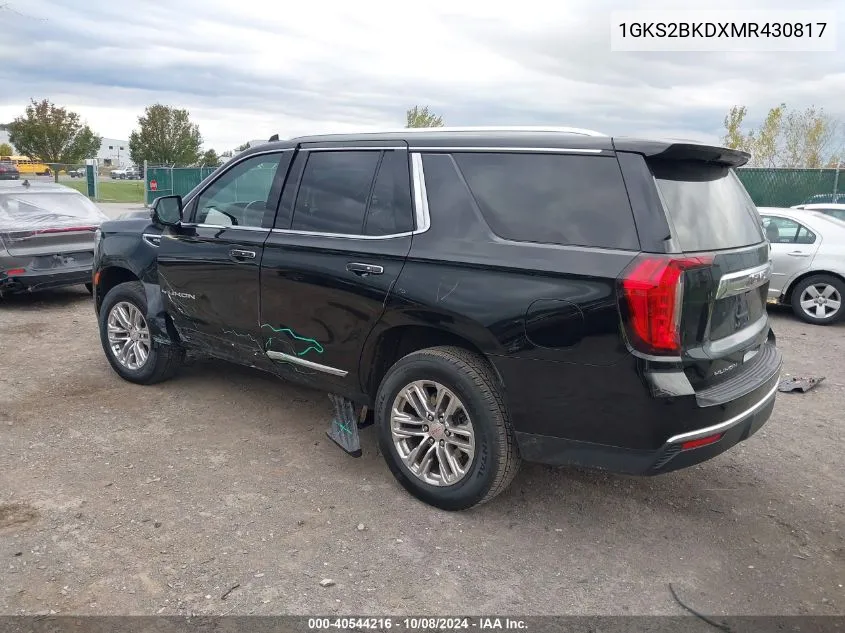 2021 GMC Yukon 4Wd Slt VIN: 1GKS2BKDXMR430817 Lot: 40544216