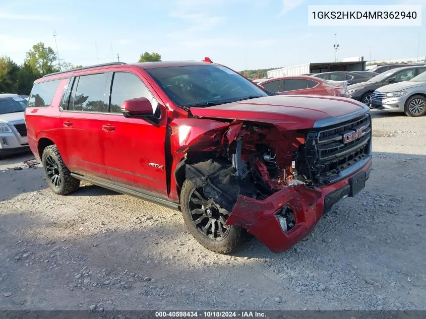 2021 GMC Yukon Xl 4Wd At4 VIN: 1GKS2HKD4MR362940 Lot: 40598434