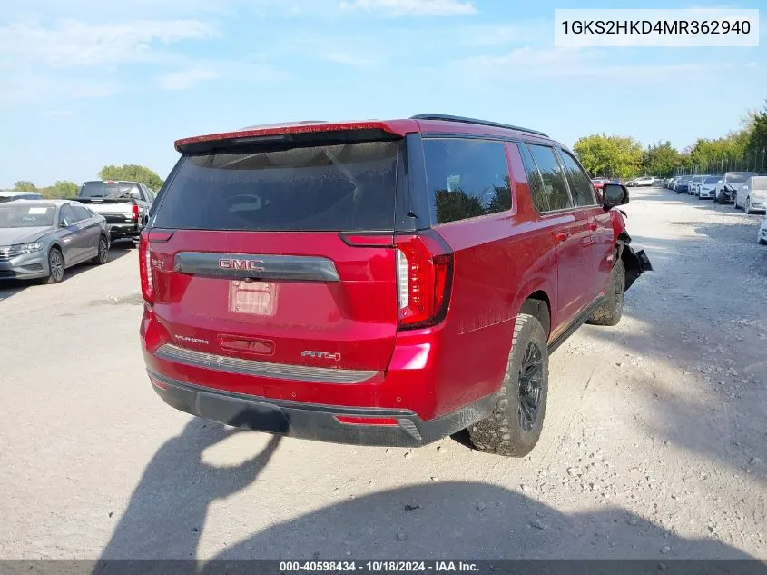 2021 GMC Yukon Xl 4Wd At4 VIN: 1GKS2HKD4MR362940 Lot: 40598434