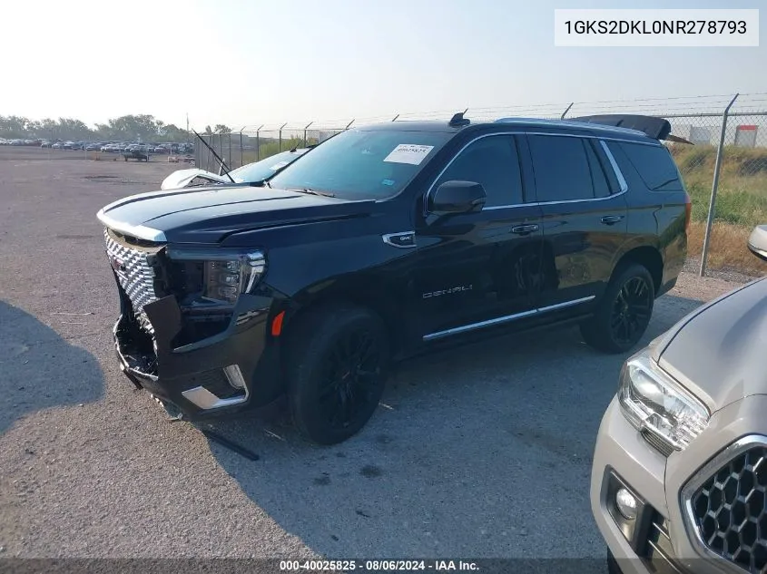 2022 GMC Yukon 4Wd Denali VIN: 1GKS2DKL0NR278793 Lot: 40025825