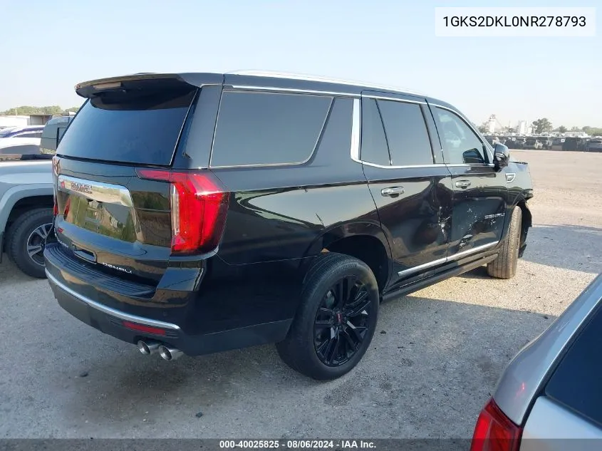 2022 GMC Yukon 4Wd Denali VIN: 1GKS2DKL0NR278793 Lot: 40025825