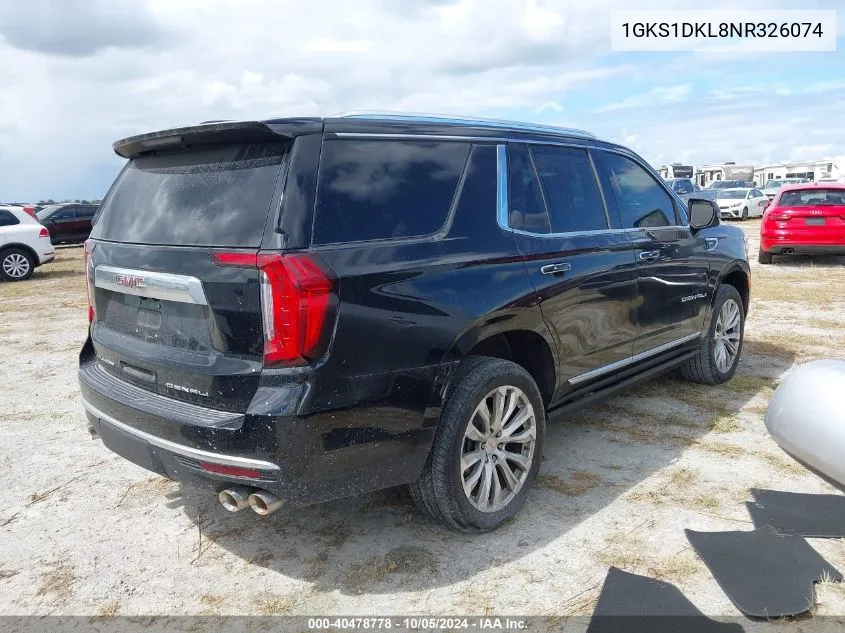 2022 GMC Yukon Denali VIN: 1GKS1DKL8NR326074 Lot: 40478778