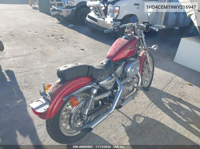 1998 Harley-Davidson Xl883 Hugger VIN: 1HD4CEM19WY216947 Lot: 40858583