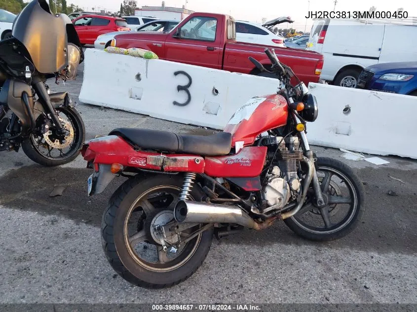 1991 Honda Cb750 VIN: JH2RC3813MM000450 Lot: 39894657