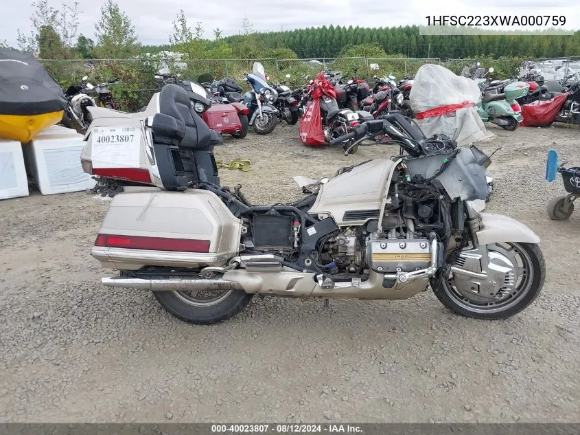 1998 Honda Gl1500 Se VIN: 1HFSC223XWA000759 Lot: 40023807