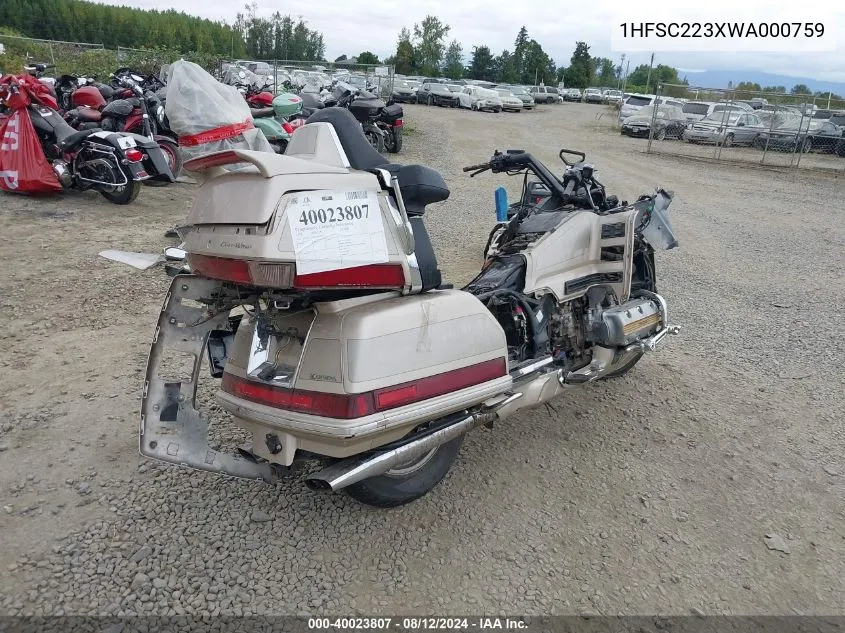 1998 Honda Gl1500 Se VIN: 1HFSC223XWA000759 Lot: 40023807