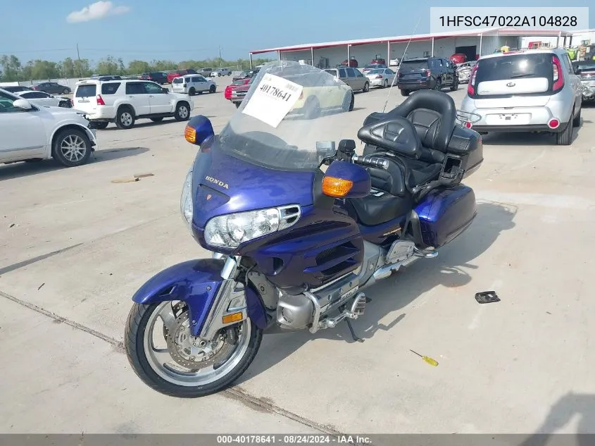 2002 Honda Gl1800 VIN: 1HFSC47022A104828 Lot: 40178641