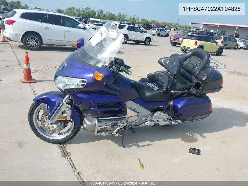 2002 Honda Gl1800 VIN: 1HFSC47022A104828 Lot: 40178641