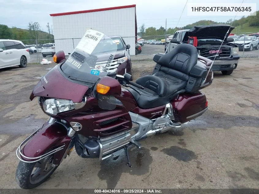 2008 Honda Gl1800 VIN: 1HFSC47F58A706345 Lot: 40424016