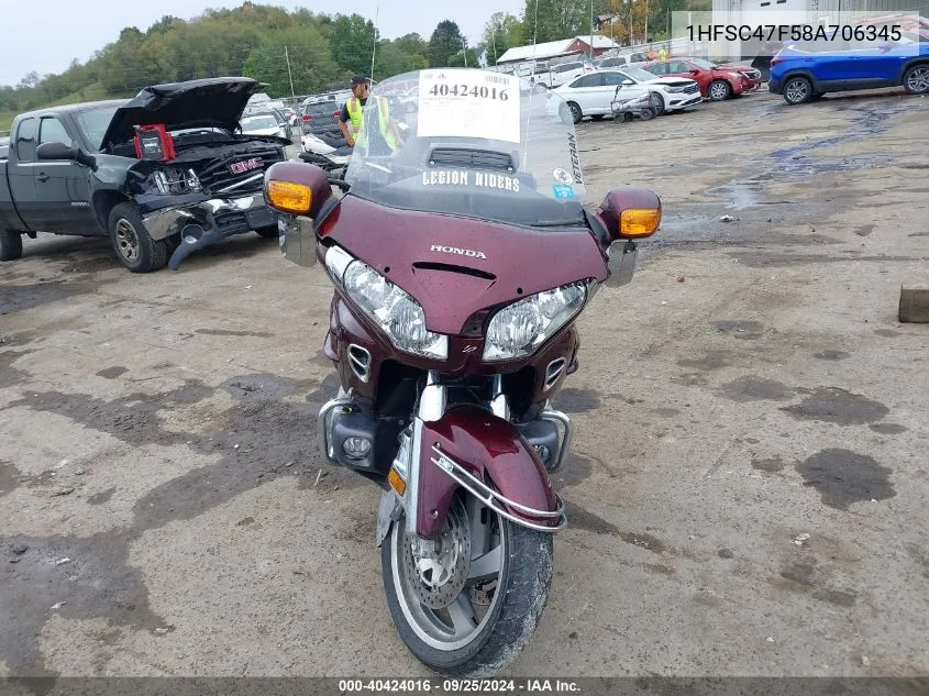 2008 Honda Gl1800 VIN: 1HFSC47F58A706345 Lot: 40424016