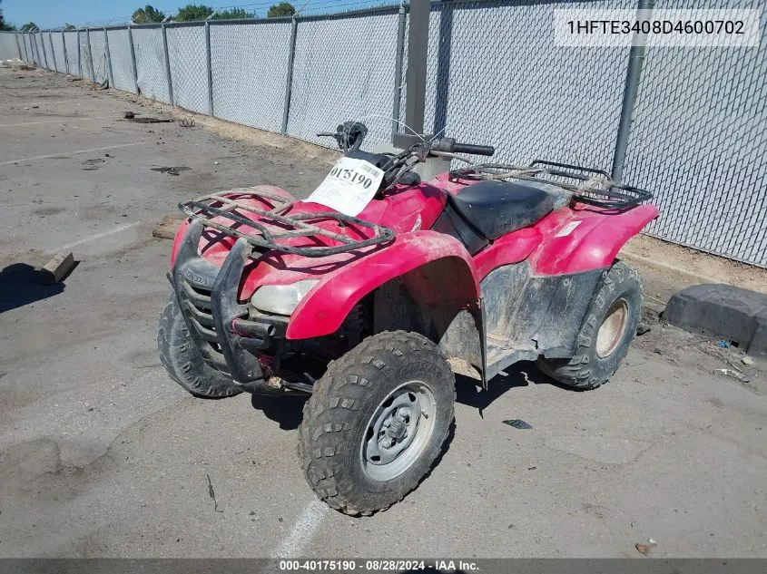 2013 Honda Trx420 Tm VIN: 1HFTE3408D4600702 Lot: 40175190