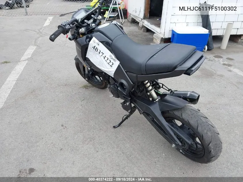 2015 Honda Grom 125 VIN: MLHJC6111F5100302 Lot: 40374222