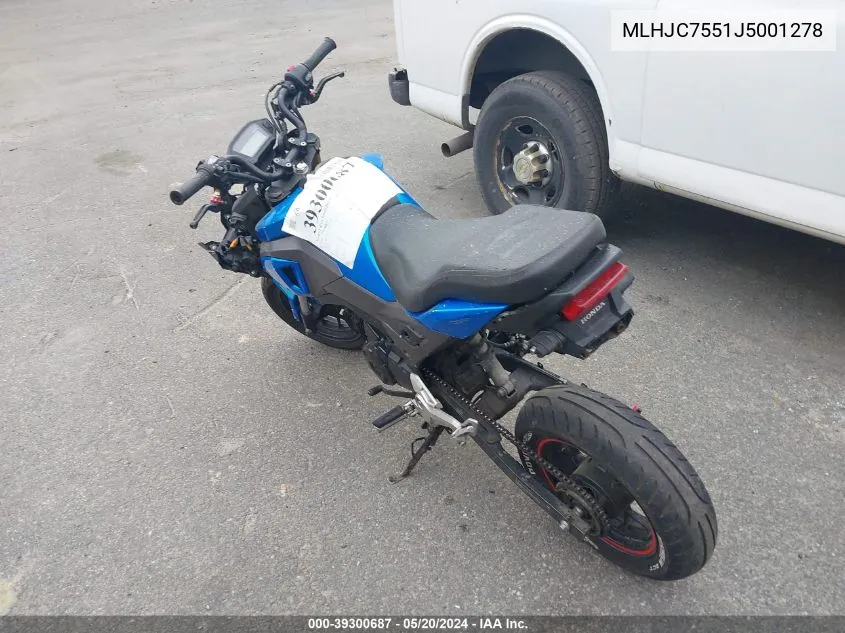 2018 Honda Grom 125 VIN: MLHJC7551J5001278 Lot: 39300687