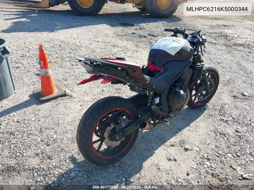 2019 Honda Cbr500 R VIN: MLHPC6216K5000344 Lot: 40177054