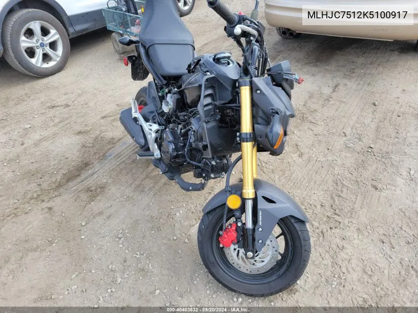 2019 Honda Grom 125 VIN: MLHJC7512K5100917 Lot: 40403632