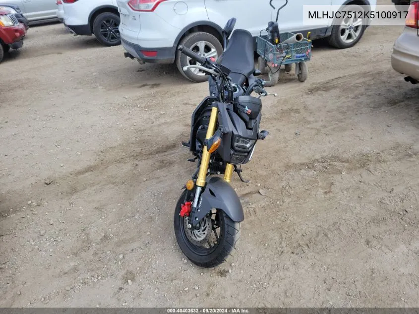 2019 Honda Grom 125 VIN: MLHJC7512K5100917 Lot: 40403632