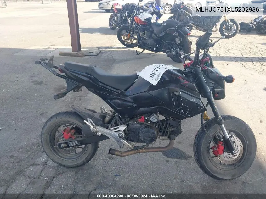 2020 Honda Grom 125 VIN: MLHJC751XL5202936 Lot: 40064230