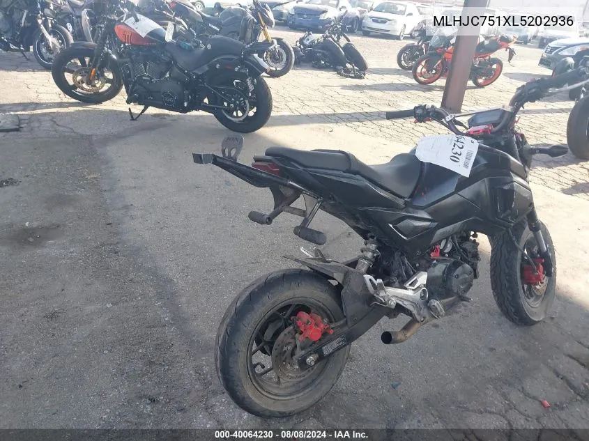 2020 Honda Grom 125 VIN: MLHJC751XL5202936 Lot: 40064230