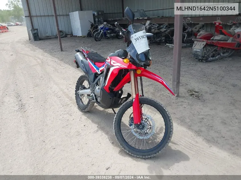 2022 Honda Crf300 Lra VIN: MLHND1642N5100344 Lot: 39338238