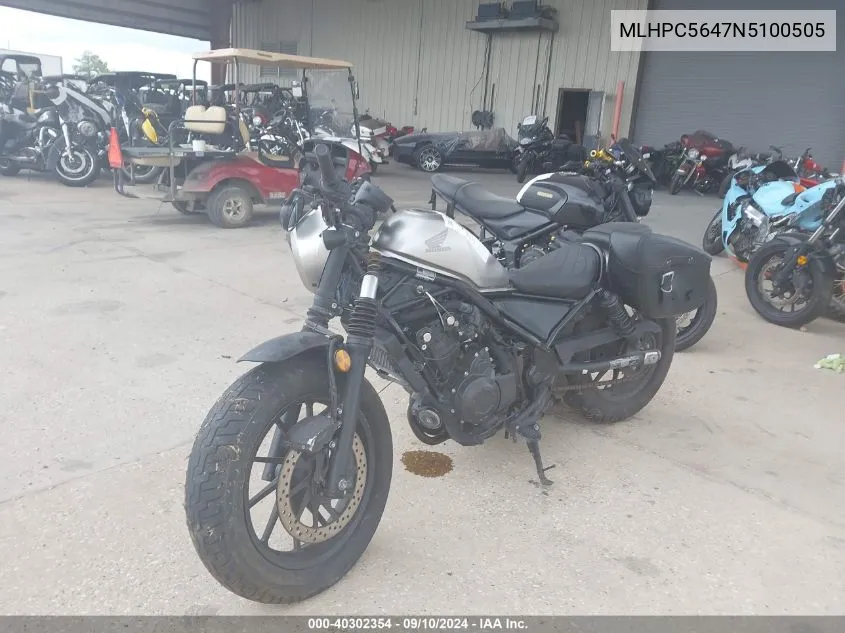 2022 Honda Cmx500 A2 VIN: MLHPC5647N5100505 Lot: 40302354