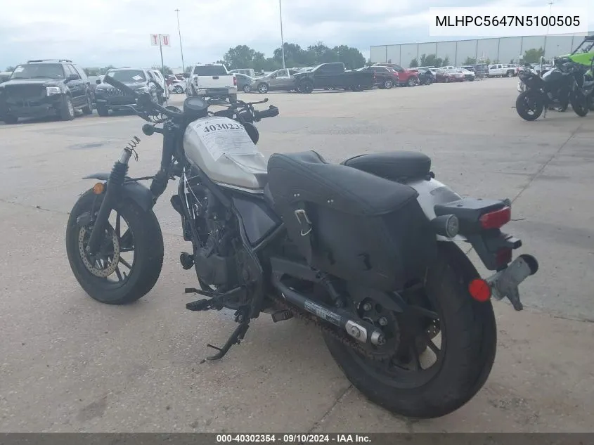 2022 Honda Cmx500 A2 VIN: MLHPC5647N5100505 Lot: 40302354