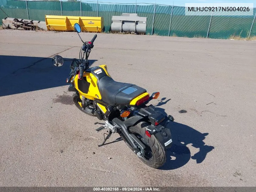 2022 Honda Grom 125 VIN: MLHJC9217N5004026 Lot: 40392168