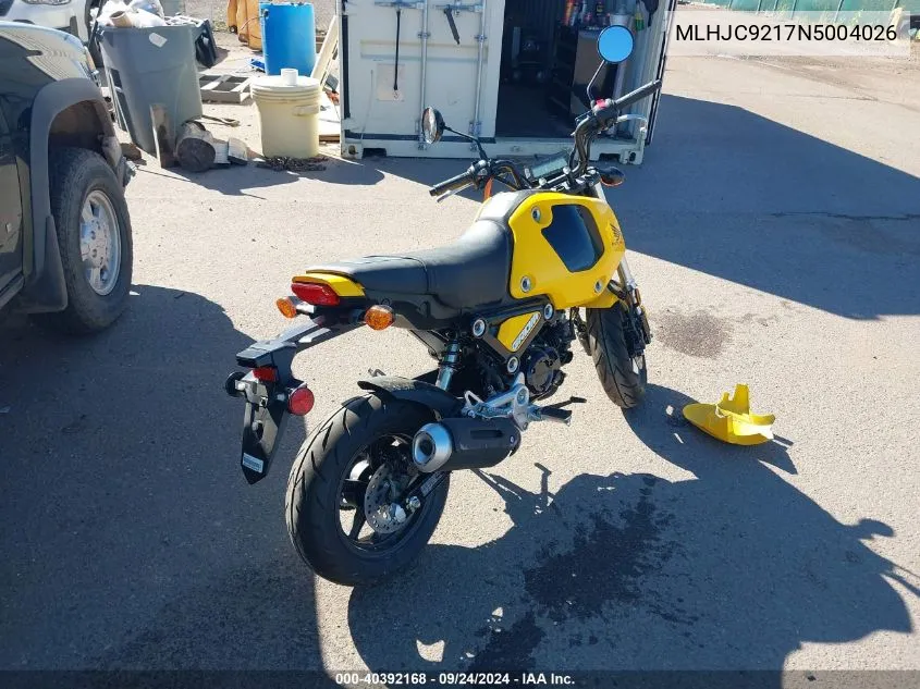 2022 Honda Grom 125 VIN: MLHJC9217N5004026 Lot: 40392168