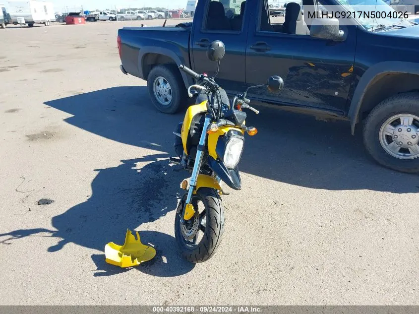 2022 Honda Grom 125 VIN: MLHJC9217N5004026 Lot: 40392168