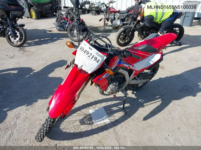 2022 Honda Crf300 La VIN: MLHND1655N5100038 Lot: 40492194