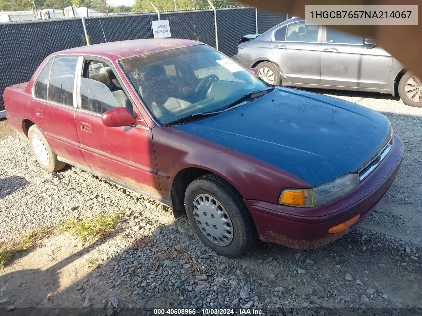 1992 Honda Accord Lx VIN: 1HGCB7657NA214067 Lot: 40508965