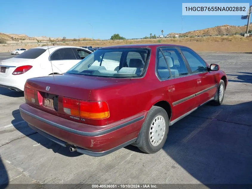 1992 Honda Accord Lx VIN: 1HGCB7655NA002882 Lot: 40536051