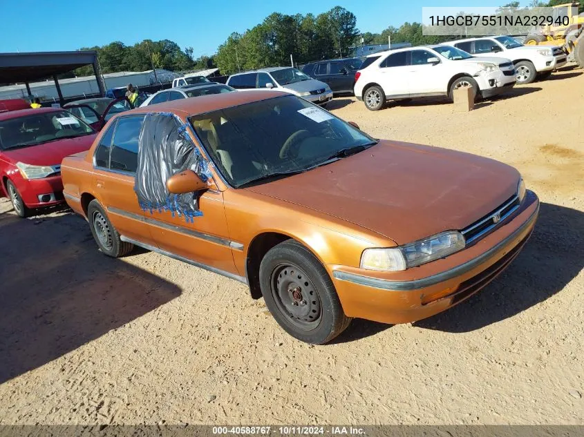 1992 Honda Accord Lx VIN: 1HGCB7551NA232940 Lot: 40588767