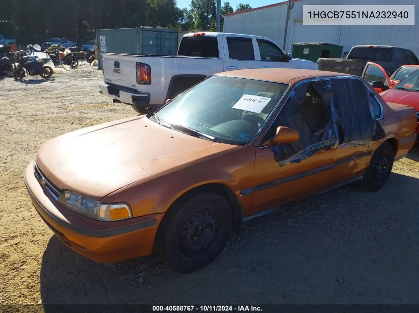 1992 Honda Accord Lx VIN: 1HGCB7551NA232940 Lot: 40588767