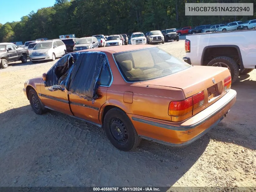 1992 Honda Accord Lx VIN: 1HGCB7551NA232940 Lot: 40588767