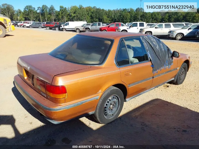 1992 Honda Accord Lx VIN: 1HGCB7551NA232940 Lot: 40588767