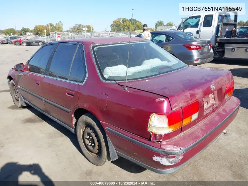 1992 Honda Accord Lx VIN: 1HGCB7651NA115549 Lot: 40679889