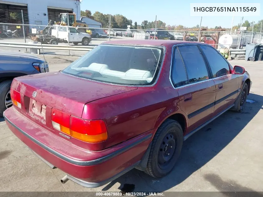 1992 Honda Accord Lx VIN: 1HGCB7651NA115549 Lot: 40679889