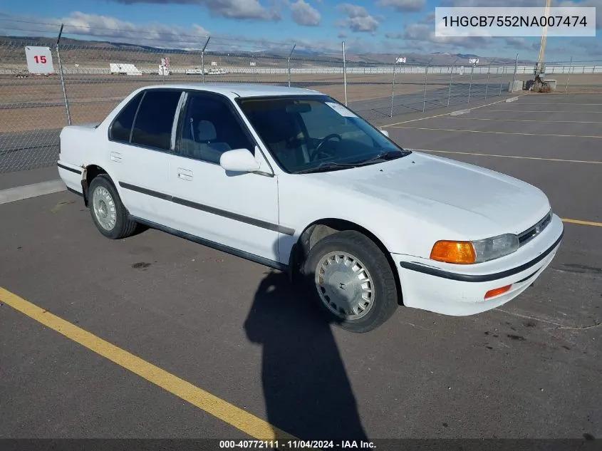 1992 Honda Accord Lx VIN: 1HGCB7552NA007474 Lot: 40772111