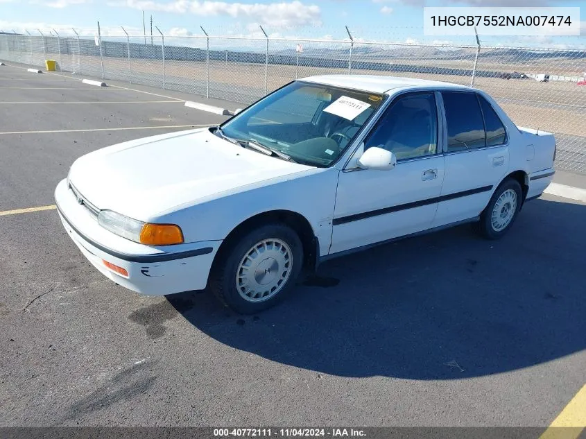 1992 Honda Accord Lx VIN: 1HGCB7552NA007474 Lot: 40772111