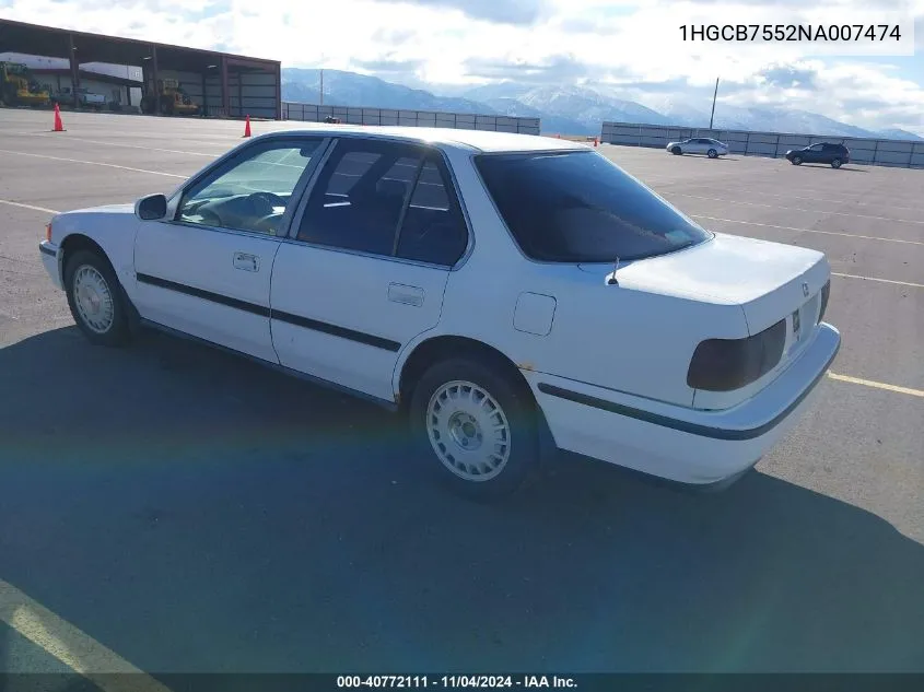 1992 Honda Accord Lx VIN: 1HGCB7552NA007474 Lot: 40772111