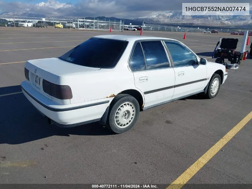 1992 Honda Accord Lx VIN: 1HGCB7552NA007474 Lot: 40772111