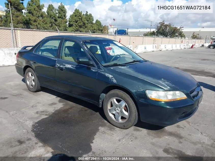 1998 Honda Accord Ex V6 VIN: 1HGCG1651WA072184 Lot: 40725411