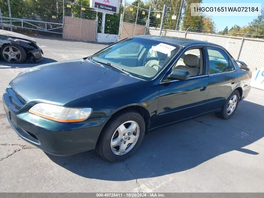 1998 Honda Accord Ex V6 VIN: 1HGCG1651WA072184 Lot: 40725411