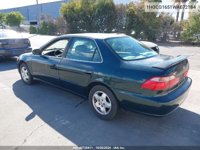 1998 Honda Accord Ex V6 VIN: 1HGCG1651WA072184 Lot: 40725411