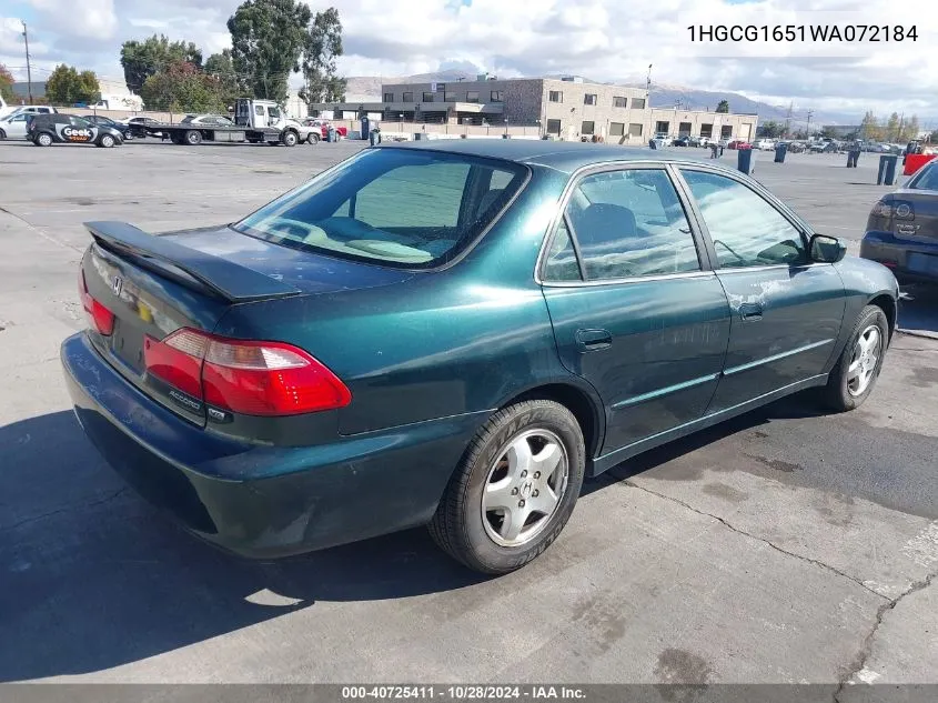 1998 Honda Accord Ex V6 VIN: 1HGCG1651WA072184 Lot: 40725411