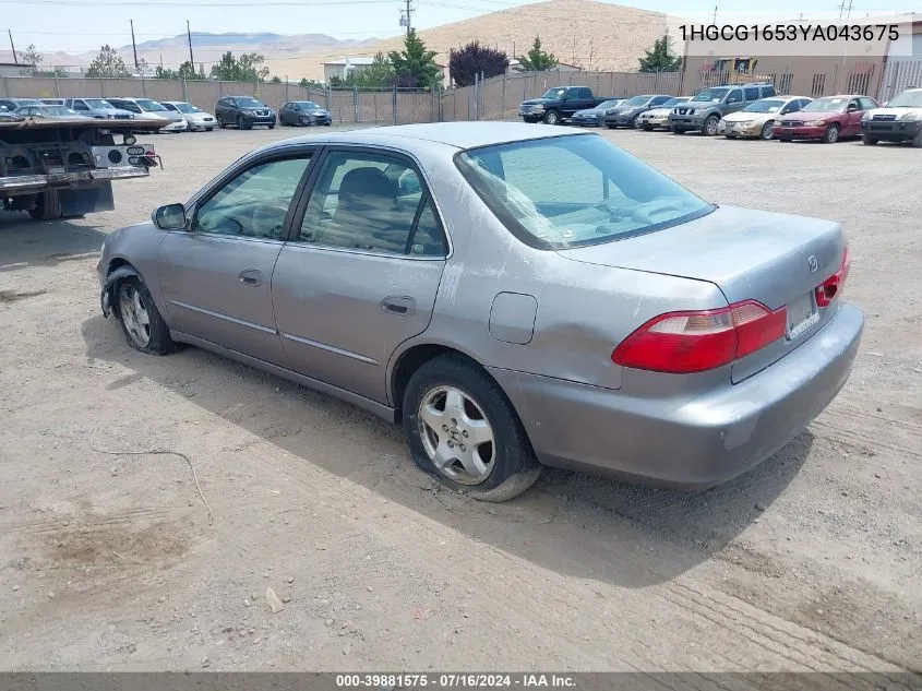 2000 Honda Accord 3.0 Ex VIN: 1HGCG1653YA043675 Lot: 39881575