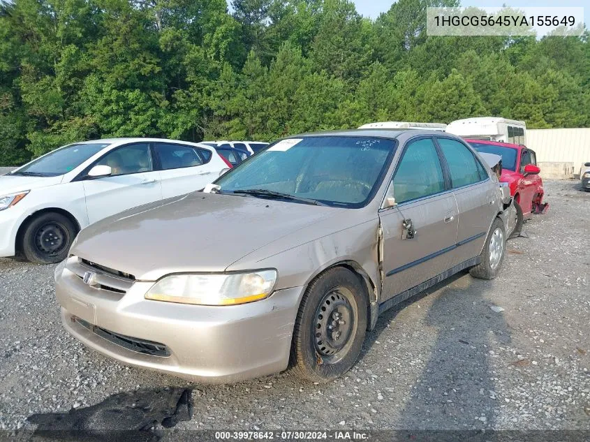 2000 Honda Accord 2.3 Lx VIN: 1HGCG5645YA155649 Lot: 39978642