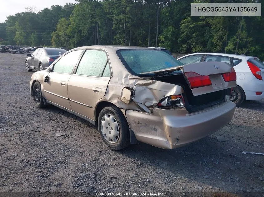 2000 Honda Accord 2.3 Lx VIN: 1HGCG5645YA155649 Lot: 39978642