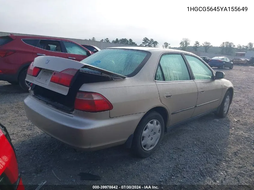 2000 Honda Accord 2.3 Lx VIN: 1HGCG5645YA155649 Lot: 39978642